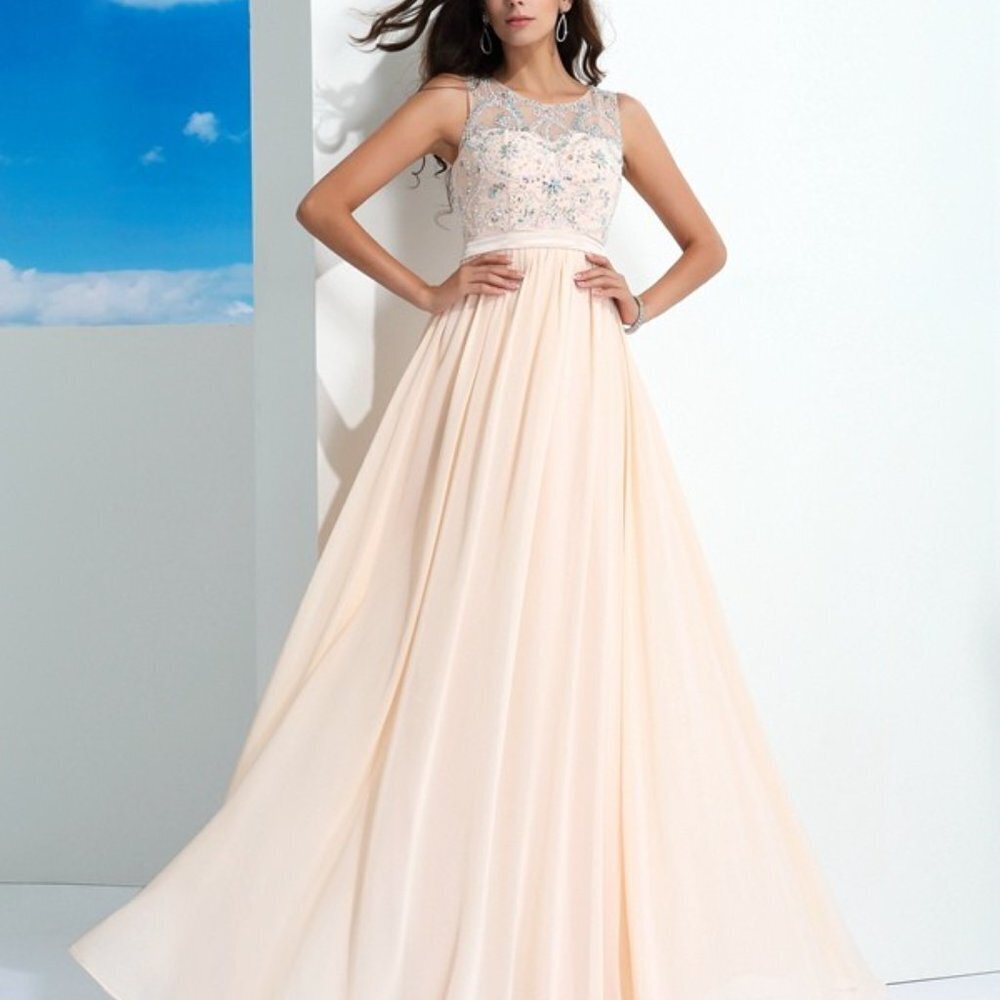 Hebeos Pale Pink Chiffon A-Line Prom Dress Beaded Sleeveless NWT
